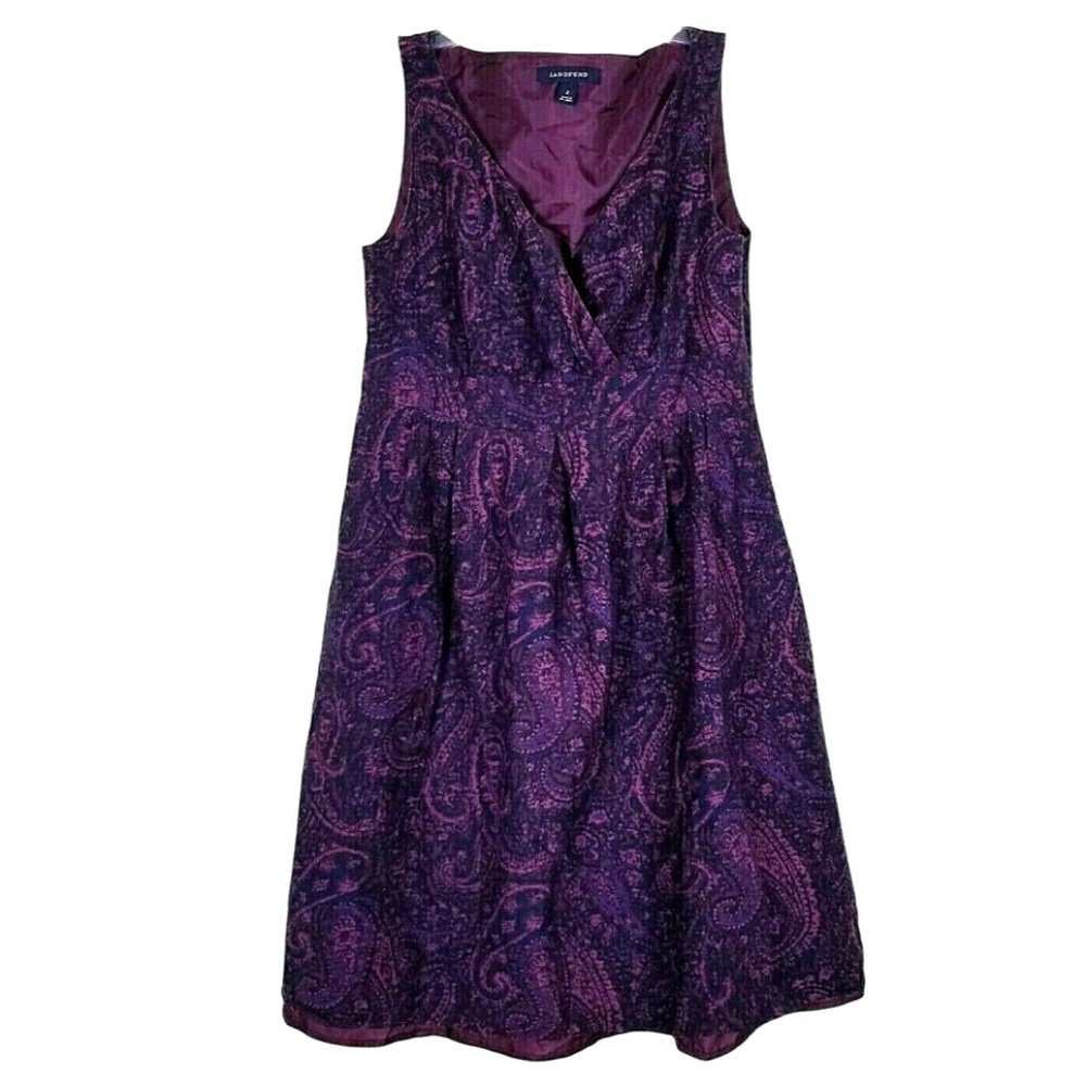 Lands End Silk Blend Paisley Print Dress Size 2